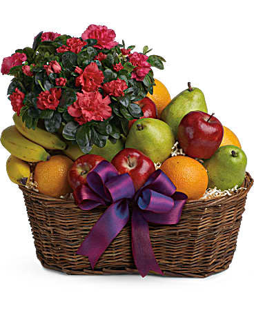 Cesta de frutas y flores